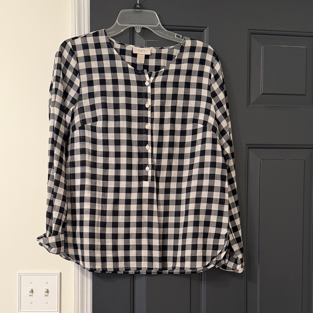 LOFT Navy and White Gingham popover